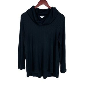 J.Jill Black Waffle Knit Cowl Neck Top Size M